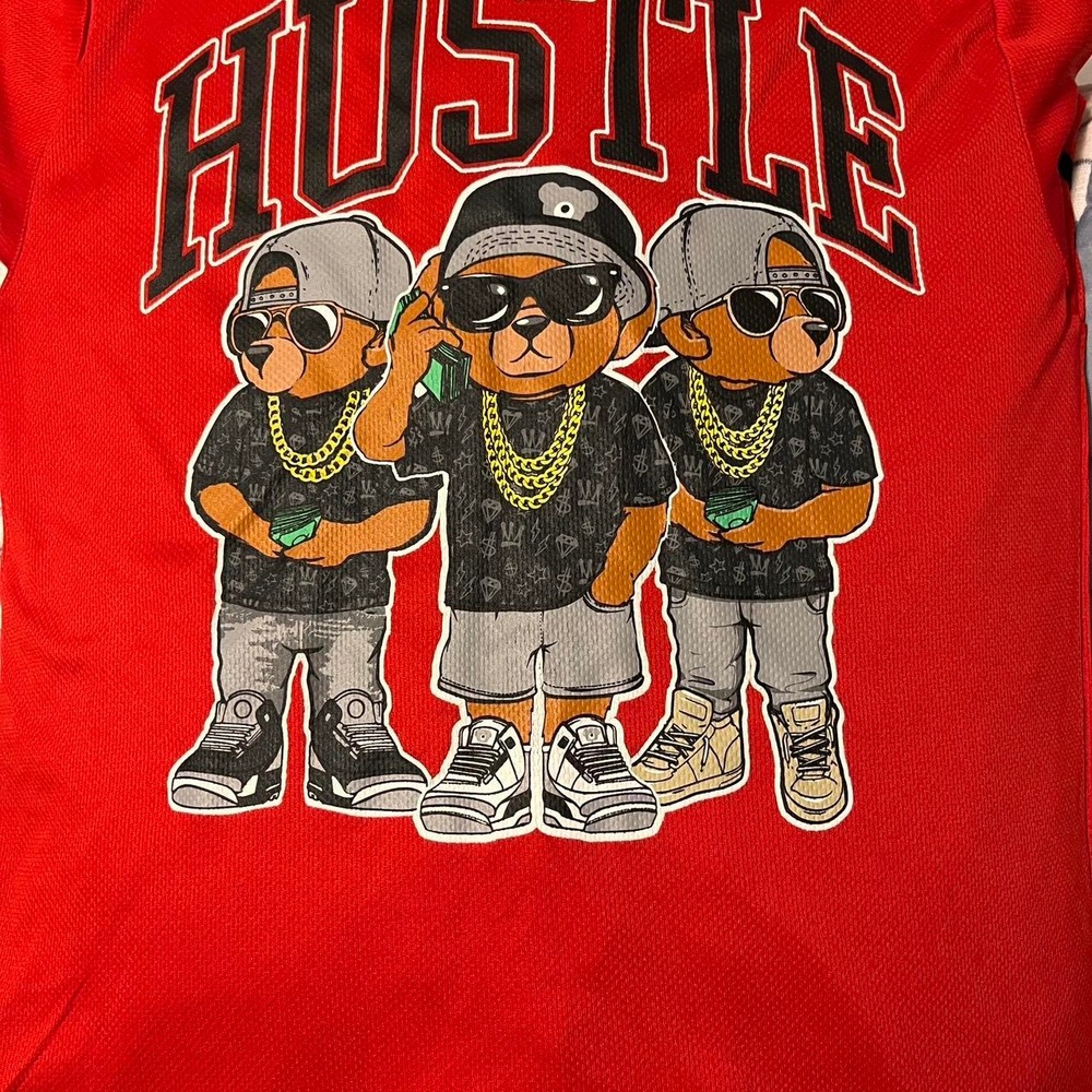 Bailey Apparel OG Hustle Legend Bear Kids XL Red Baseball Jersey Streetwear